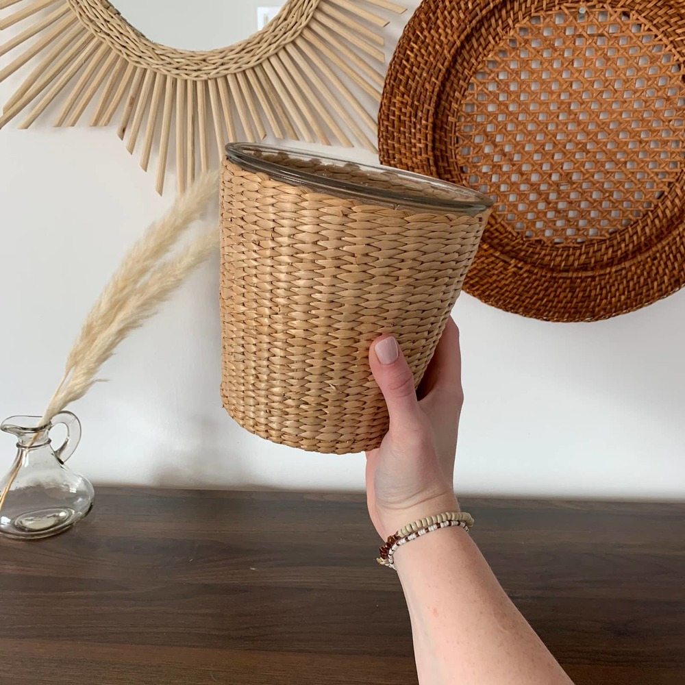 Vintage Wicker Wrapped Glass Planter Vase Boho - Picture 4 of 10